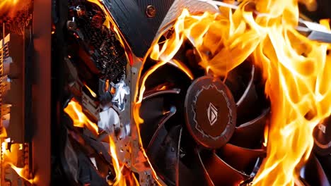 a computer motherboard with flames coming out of it