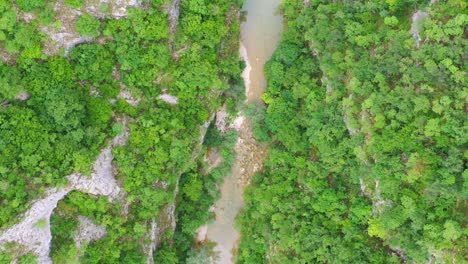 Overhead-Drone-Shot-of-Bregava-River-In-Rural-Bosnia-and-Herzegovina