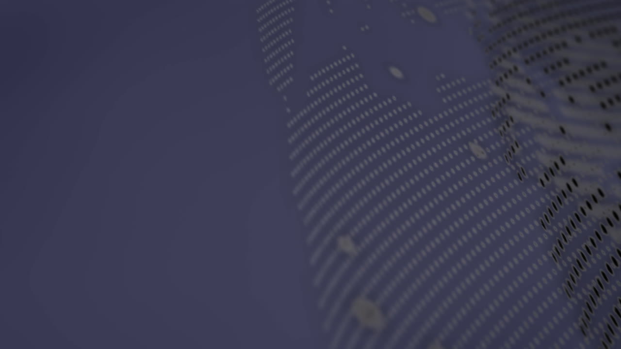 Animation of black and white pixel globe rotating on dark background