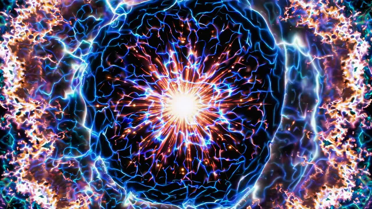 A cosmic explosion captured in a wide-angle shot, showcasing vibrant colors and dynamic energy