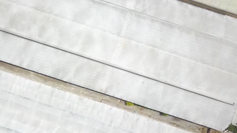 aerial overhead descending shot over a greenhouse with white plastics in spain