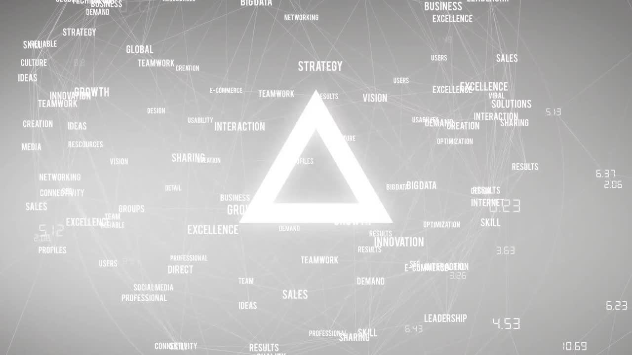 파란색 배경 위에 박동하는 삼각형으로 연결 네트워크의 애니메이션