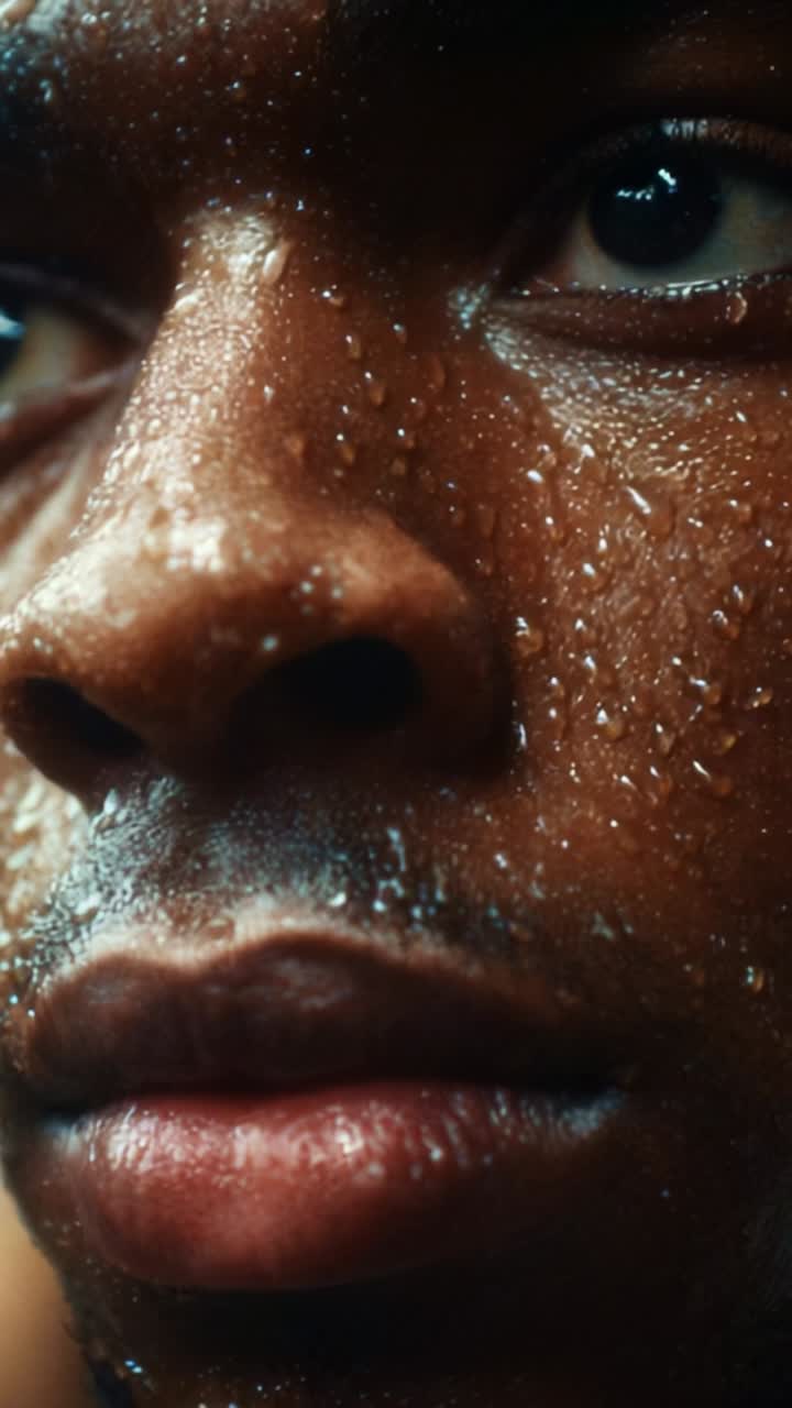 Intense Emotional Close-Up of a Sweaty Face Highlighting Determination, Focus, and Strength in the Moment of Physical Challenge and Endurance