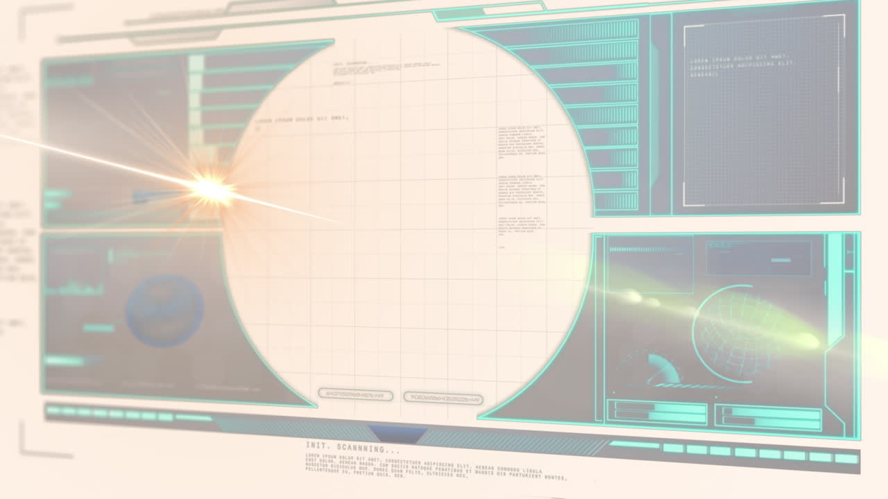 Animation of digital screen with diverse data processing and light