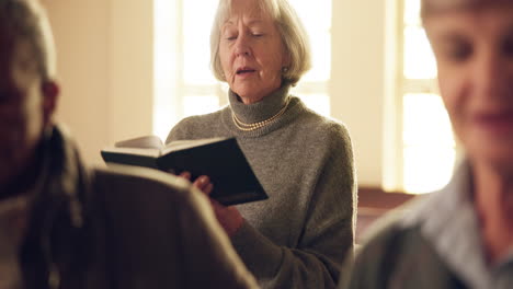 senior woman, church and singing with worship