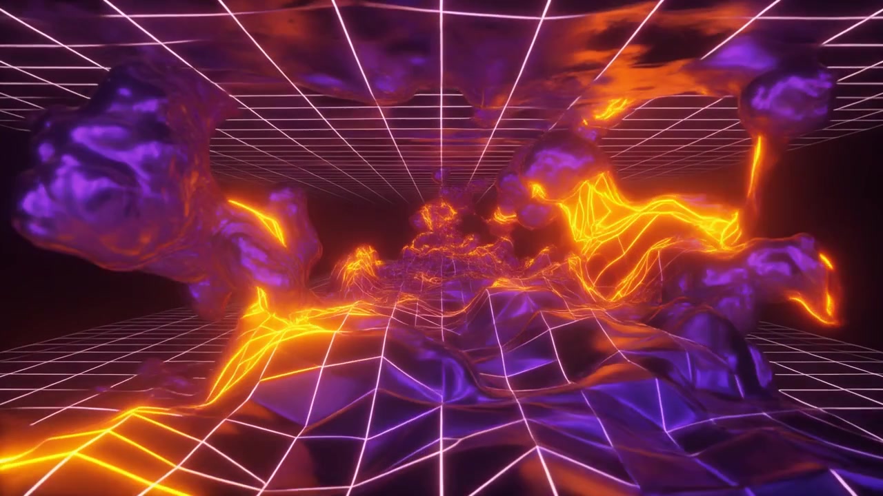 Abstrakt retro synthwave gitterlandskab med glødende lava