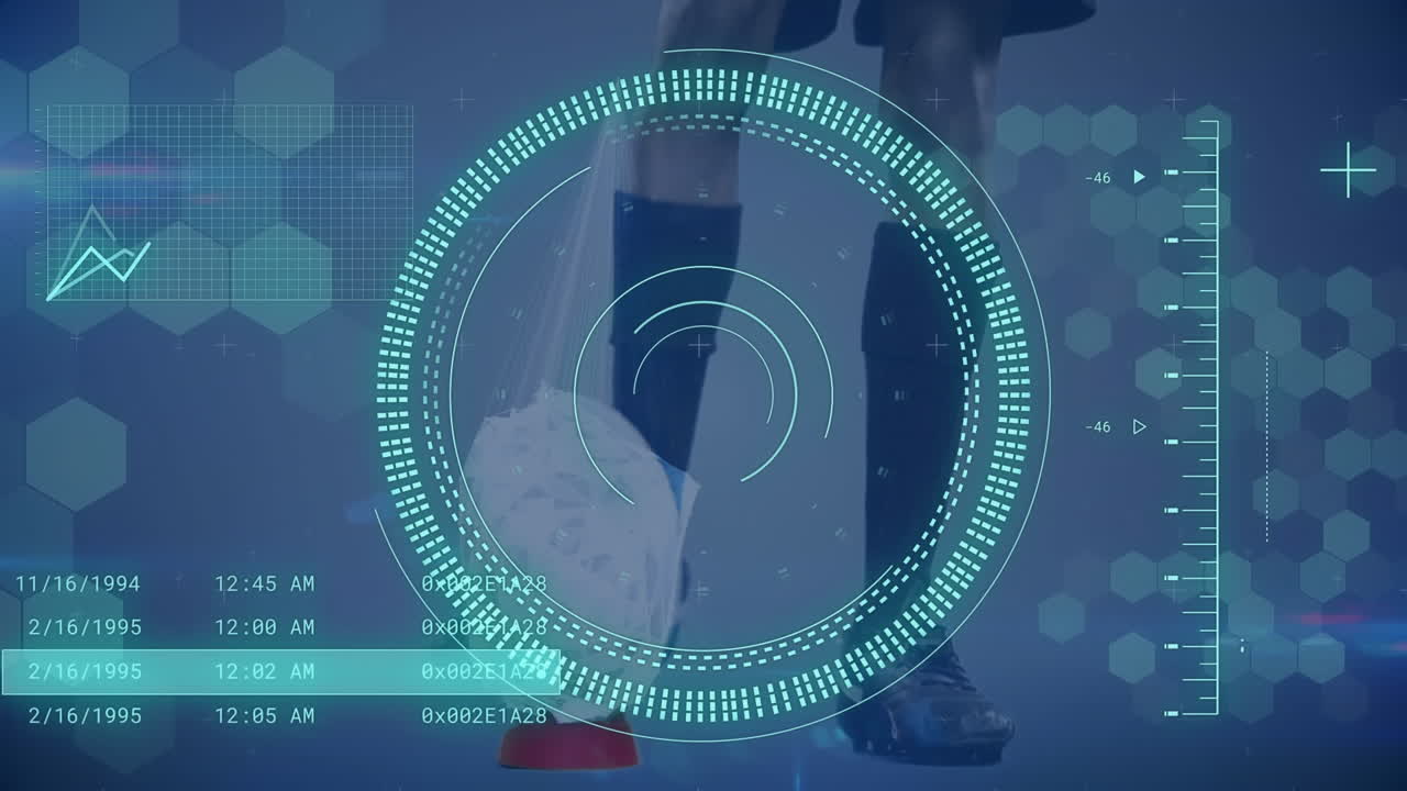 animación de procesamiento de datos y escaneo de alcance sobre jugador de rugby caucásico masculino
