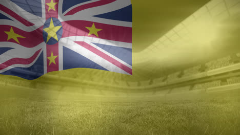 Animation-Der-Flagge-Von-Niue-über-Einem-Sportstadion