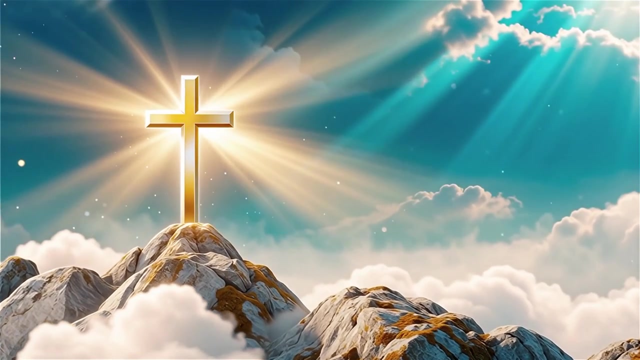 Croce Cristiana Luce Celestiale Sfondo per il Culto.