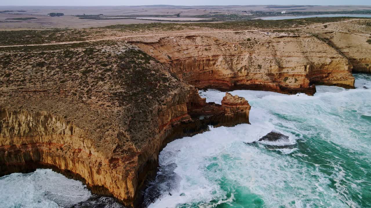 Elliston coastal trail aerial view with rugged cliffs and wild waves, Eyre Peninsula, South Australia