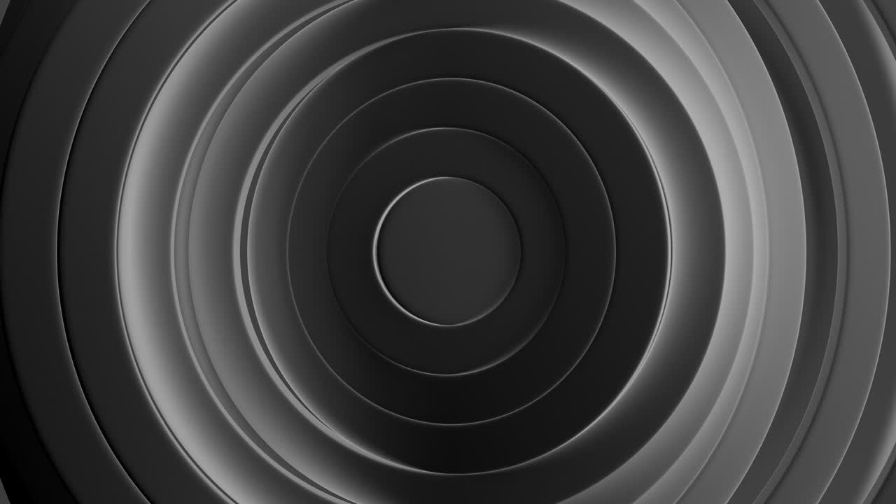 círculos negros abstractos ondulando, patrón de círculos con el efecto de desplazamiento. animación de anillos limpios oscuros.