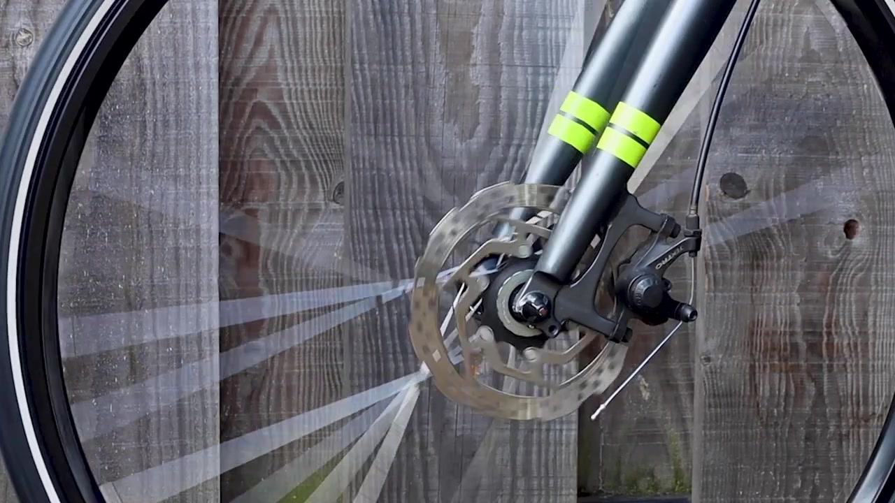 Video of a bike wheel spinning.