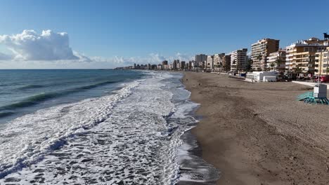 mediterranean coast of torreblanca in castellon, valencia. aerial dolly in
