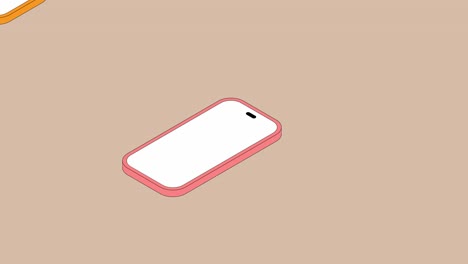 smartphones in colorful cases with blank white screens replace each other