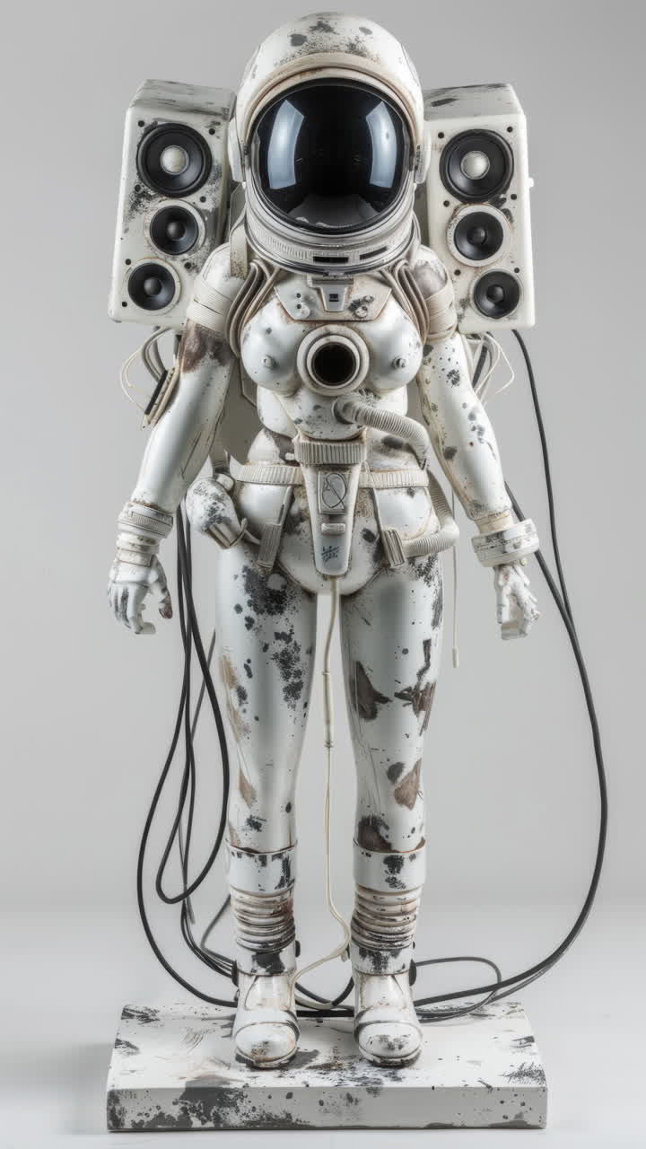 muñecas estatuas femeninas de porcelana con altavoces de audio y auriculares hechos con ai