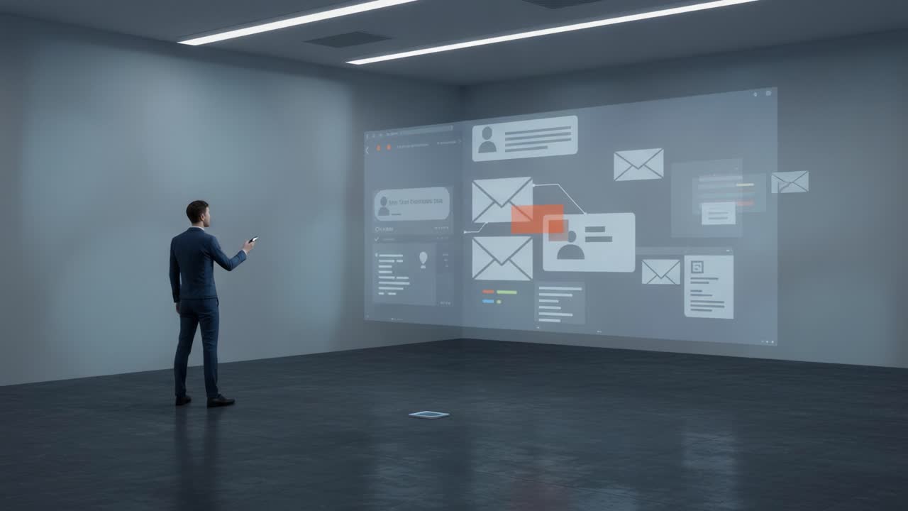 Exploring Digital Communication: A Modern Interaction with Virtual Interfaces Showing Messages and User Profiles in a Minimalistic Workspace