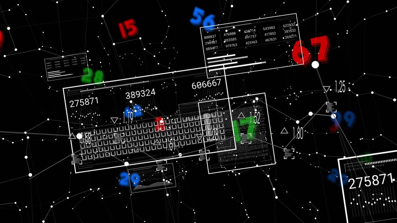 Faint boxes appearing outlined keyboard moving to center numbers updating showing data flow