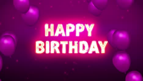 neón brillante de feliz cumpleaños con globos desollados bucle de fondo de movimiento 4k