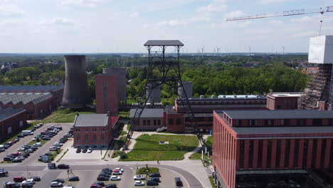 steel mine shaft tower in be-mine beringen on a sunny day aerial