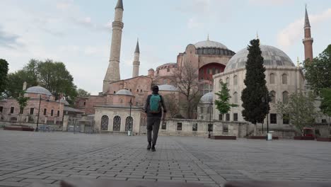 young-man-walking-toward-Hagia-Sophia-in-quarantine-time-in-istanbul