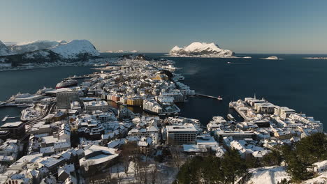 panorama of the alesund townscape and the sunnmore alps from aksla viewpoint in norway