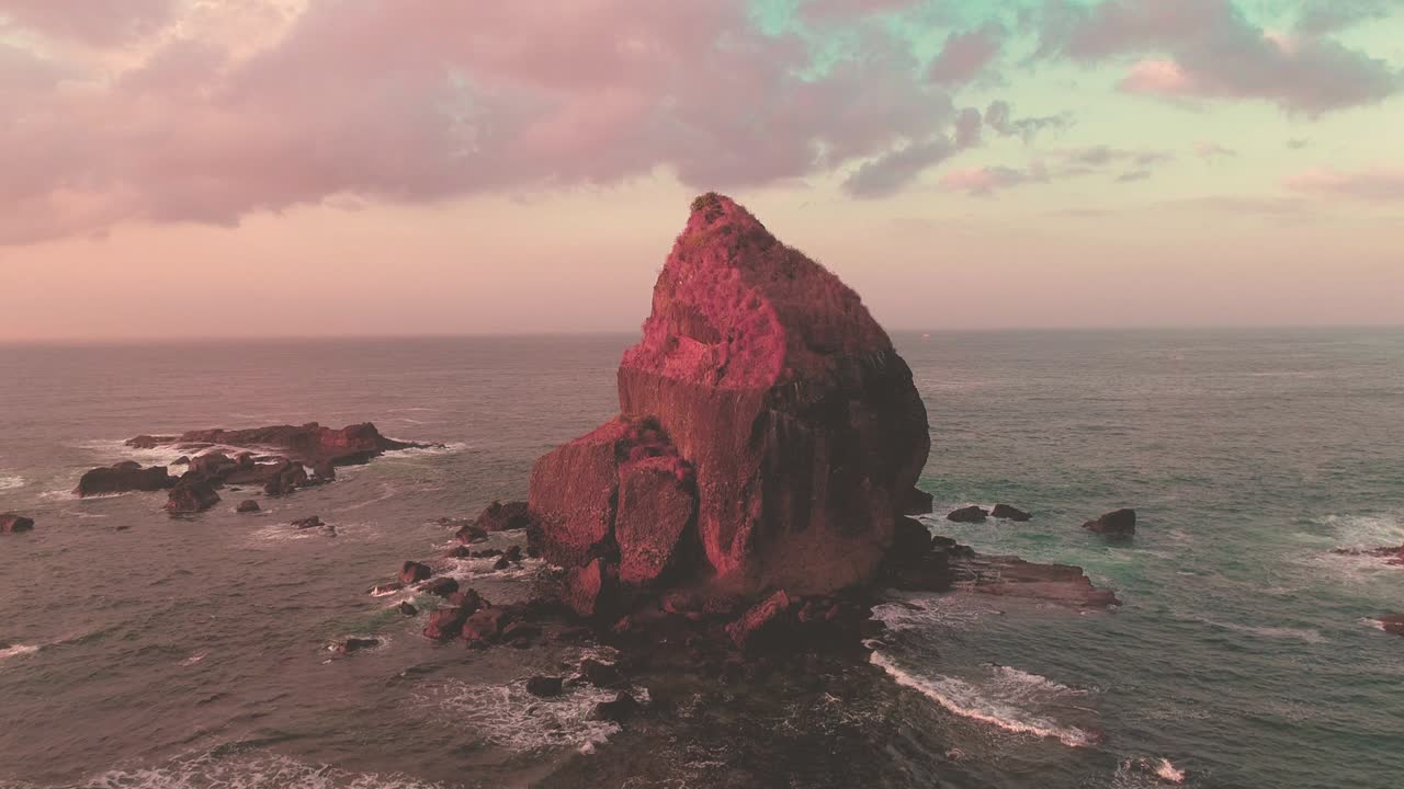 Beautiful rocky beach an exotic location in Indonesia an aerial view