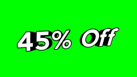 animación dibujos animados 45% de descuento texto estilo plano popup animación promocional fondo de pantalla verde 4k