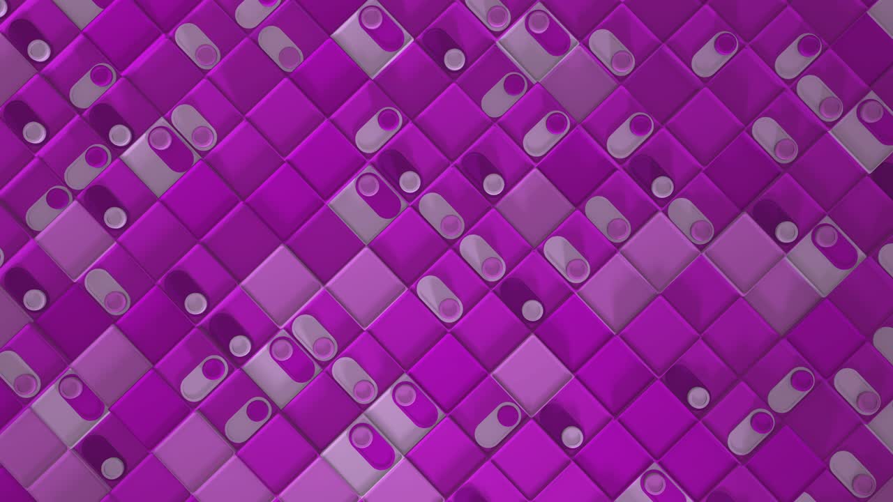 renderización 3d de animación en bucle con formas geométricas. animación sin fin. un video tranquilo y satisfactorio con un cambio de forma. deslizadores se encienden. color púrpura. vista superior