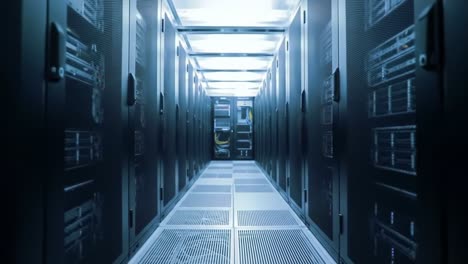 a glimpse into the heart of modern technology: exploring the inner space of a data center with rows of high-performance servers and bright led lighting