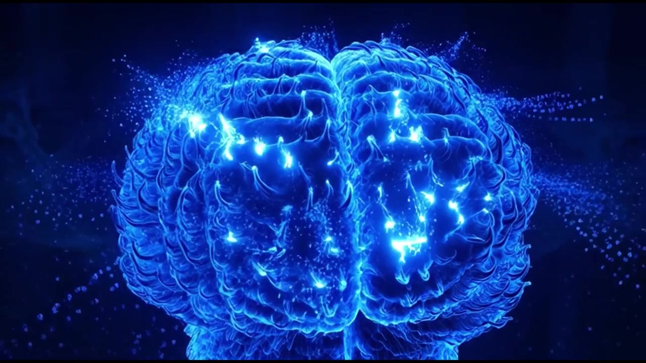 Digital model af den menneskelige hjerne med neural aktivitet og elektriske impulser