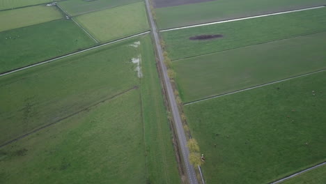 Aerial-drone-shot-of-the-road-in-the-countryside-of-the-Netherlands