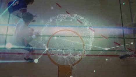 animación de la red de conexiones en un grupo diverso de jugadores de baloncesto masculinos