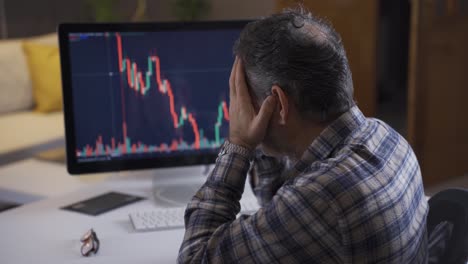 Stressed-trader-at-home-watching-stock-market-on-laptop-and-getting-upset-seeing-falling-chart-candles.