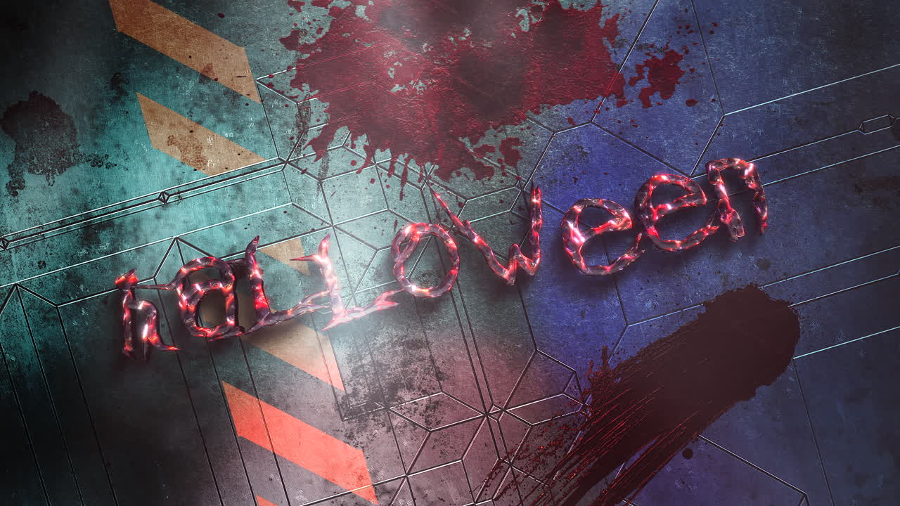 halloween con sangre roja en la pared de acero de la nave espacial