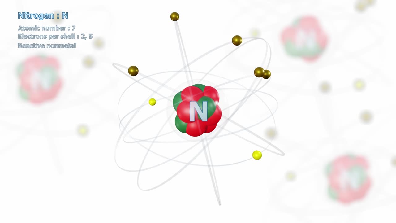 7개의 전자를 가진 질소 원자가 무한한 도 회전으로 하색으로