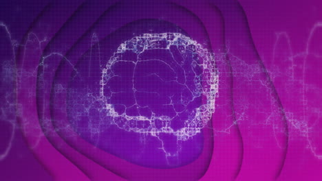 digital brain network animation over purple abstract background with grid pattern