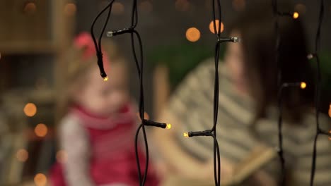 children and string lights