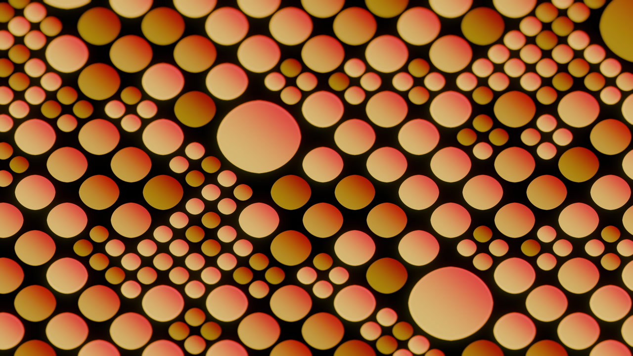 Glowing Orange Bubble Pattern On Black, Retro Neon Circles Populate Endless Grid, Soft Gold Highlights