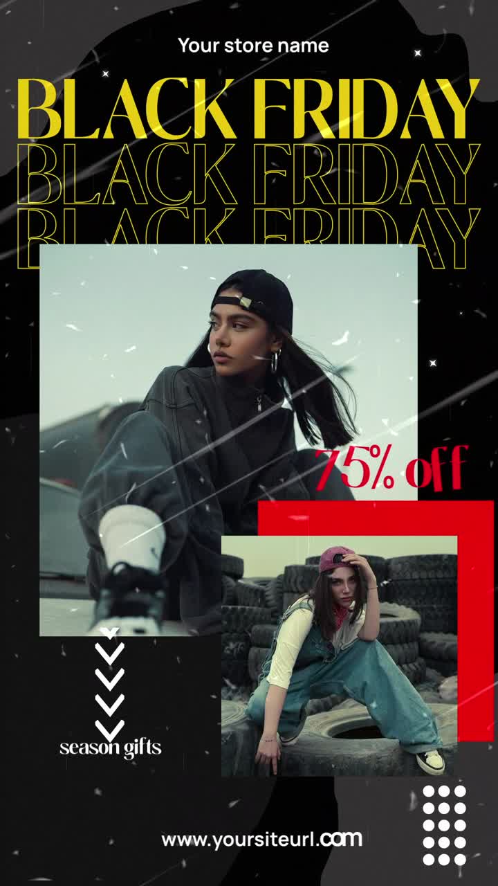 Giovani donne eleganti in posa per una pubblicità di saldi del Black Friday