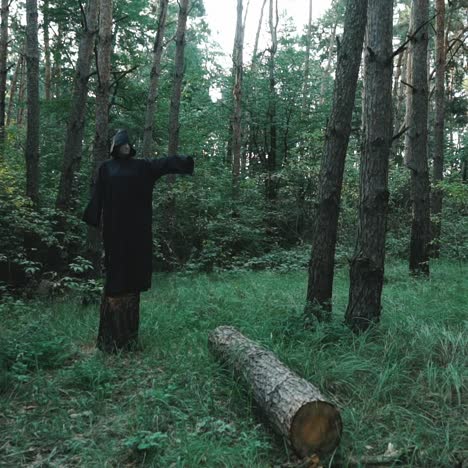 evil witch in the thicket of the forest. halloween costume