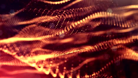 4k render de partículas de brillo como fondo dinámico sin costuras abstracto con profundidad de campo y bokeh. ciencia ficción o microcosmos, espacio o espacio abstracto digital. animación de bucle 3d. cuerdas de oro rojo 16