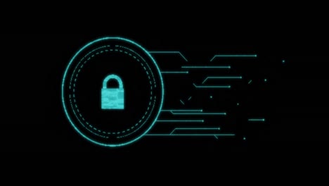 security padlock icon over data processing against black background