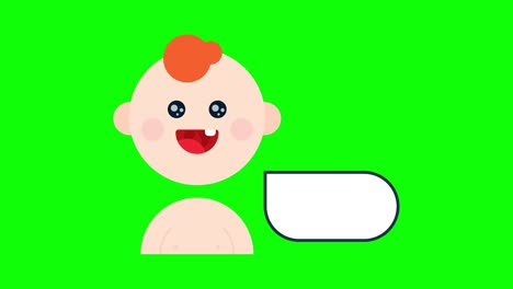 animated baby face with dialogue box.