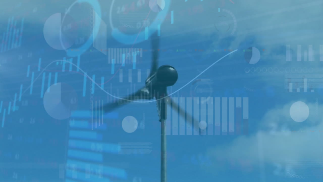 풍력 터빈을 통해 금융 데이터 처리의 애니메이션