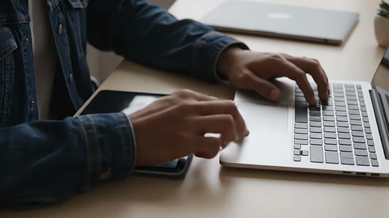 Hands using laptop with digital red location pin and world map overlay