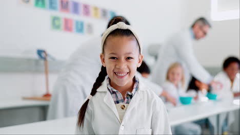 Science,-girl-and-classroom-with-face