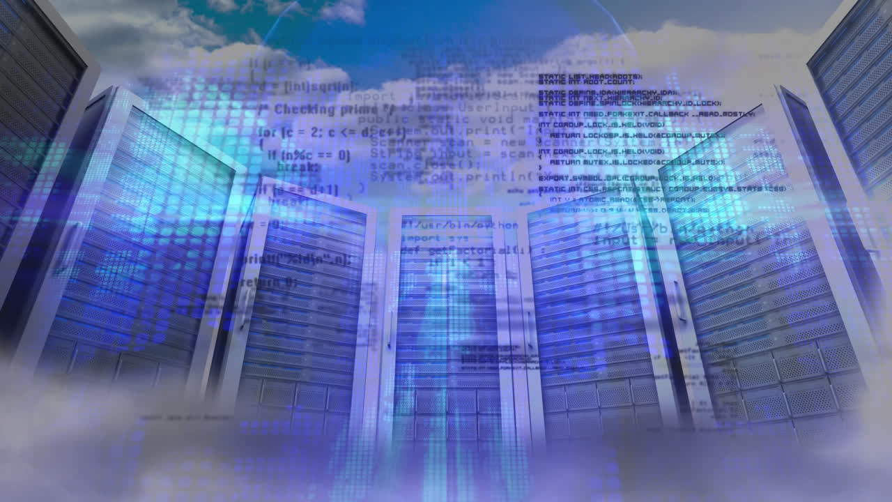 Digital composite of a digital man in a server room