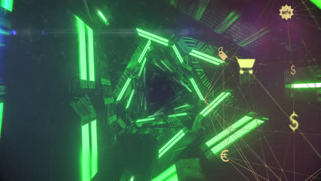 animation of media icons over digital tunnel