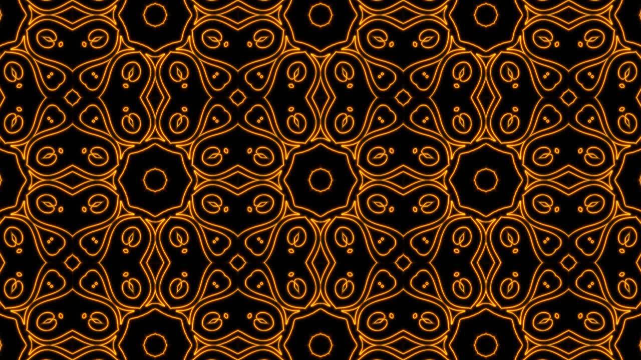 Abstract orange geometric seamless pattern background. Abstract Stripes Kaleidoscope Loop. Fast Psychedelic Colorful Kaleidoscope VJ background. Disco Abstract Motion Background. Kaleidoscope effect