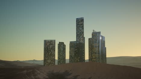 city skyscrapers at night in desert